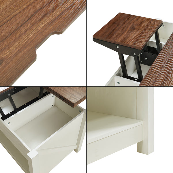 Soffbord Kasama med lyftskiva och förvaringsutrymme 110x55x54 cm valnötslook/vitt [en.casa]