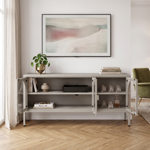 Vitrinskåp-Sideboard Klippestad Stål 118x35x55 cm Kamelfärgad [en.casa]