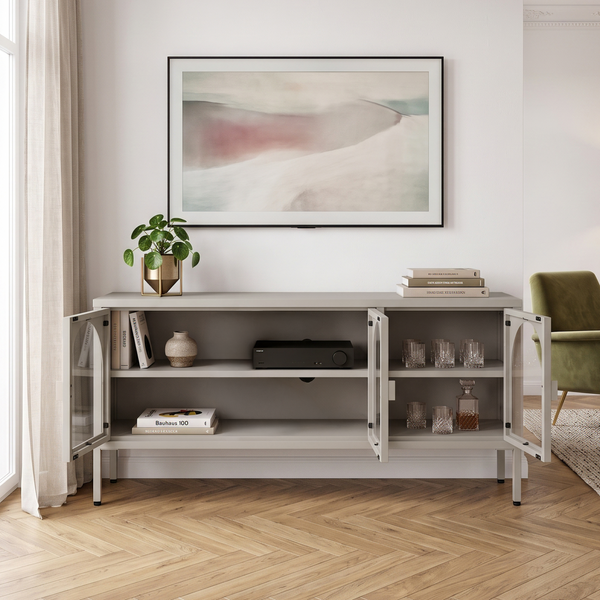 Vitrinskåp-Sideboard Klippestad Stål 118x35x55 cm Kamelfärgad [en.casa]