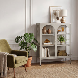 Vitrinskåp-Sideboard Klippestad Stål 95x80x35 cm Kamelfärgat [en.casa]