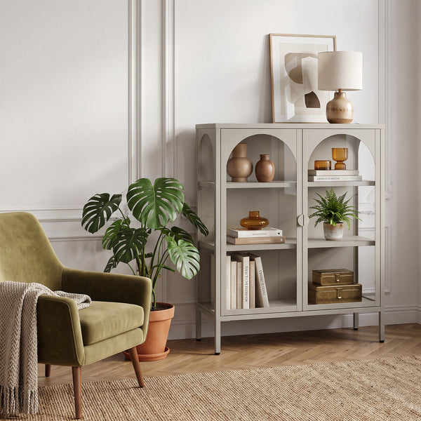 Vitrinskåp-Sideboard Klippestad Stål 95x80x35 cm Kamelfärgat [en.casa]