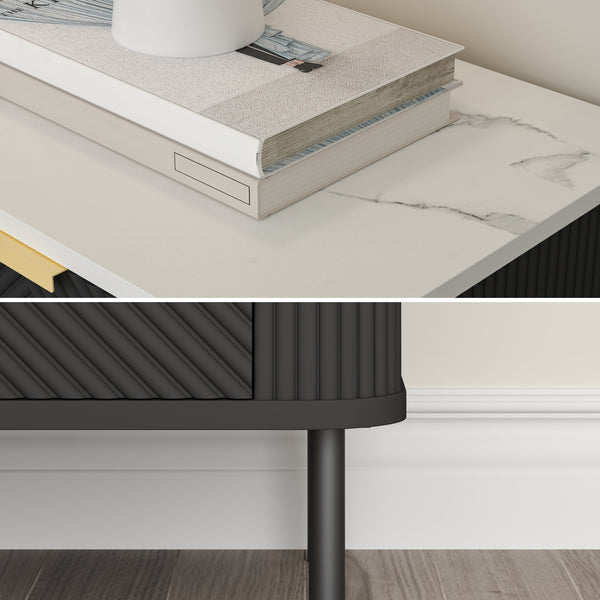 Nattduksbord Olvehok 2-pack 55x52x38 cm Svart/Marmorutseende, vit [en.casa]