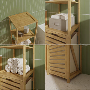 Badrumshylla med tvättkorg Anun 130x36x33 cm bambu träfärgad [en.casa]