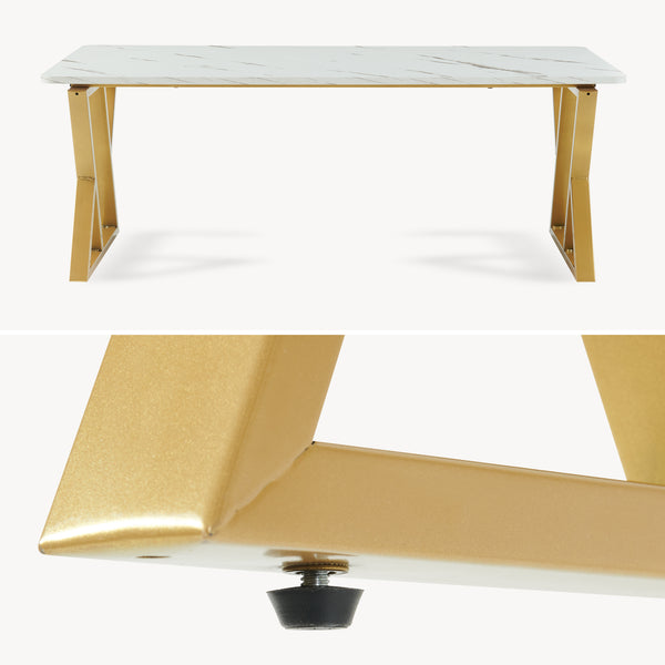 Soffbord Nolu 120x60x46 cm Guld färg/Marmorutseende, vitt [en.casa]