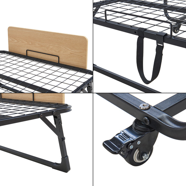 Metallfällbar säng Lustendi med madrass 200x90cm Svart/Eklook [en.casa]