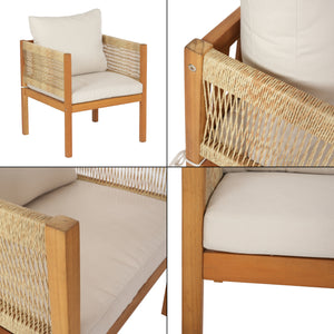 Trädgårdsset Cannole av bord, soffa och 2 stolar akacia beige [casa.pro]