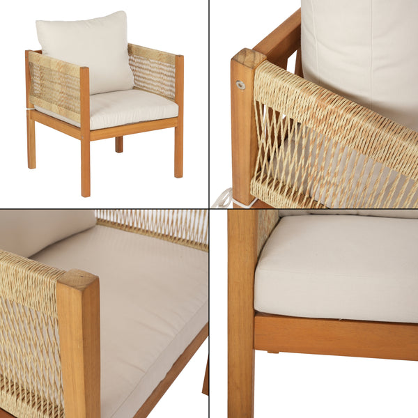 Trädgårdsset Cannole av bord, soffa och 2 stolar akacia beige [casa.pro]
