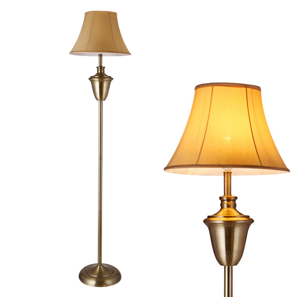 Elegant golvlampa Madrid 1xE27 borstad mässing 60W beige/brun [lux.pro]