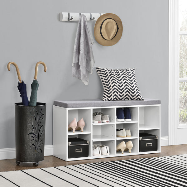 [en.casa] Skohylla/Skoskåp/Bänk med skoförvaring-Vit/Grå-103x30x48cm