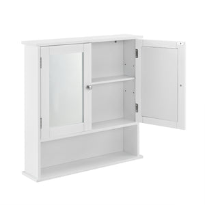 [en.casa]® Väggskåp till badrum-58x56x13cm-vit-med spegel