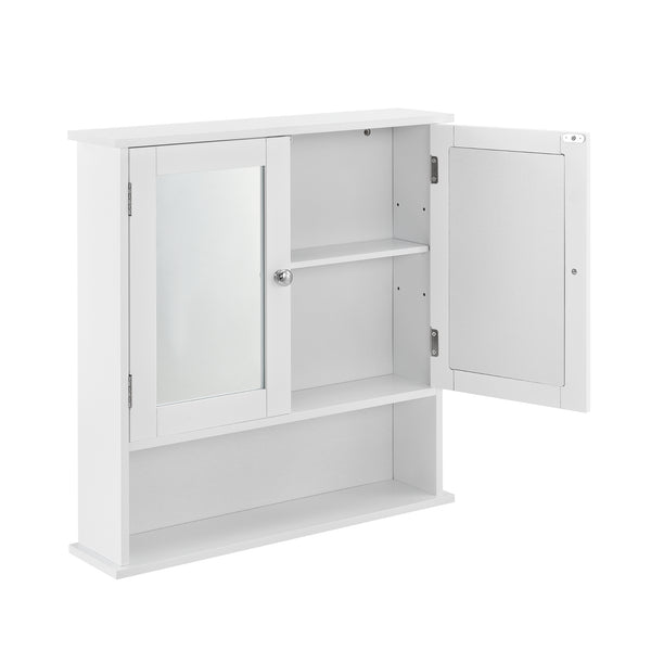 [en.casa]® Väggskåp till badrum-58x56x13cm-vit-med spegel