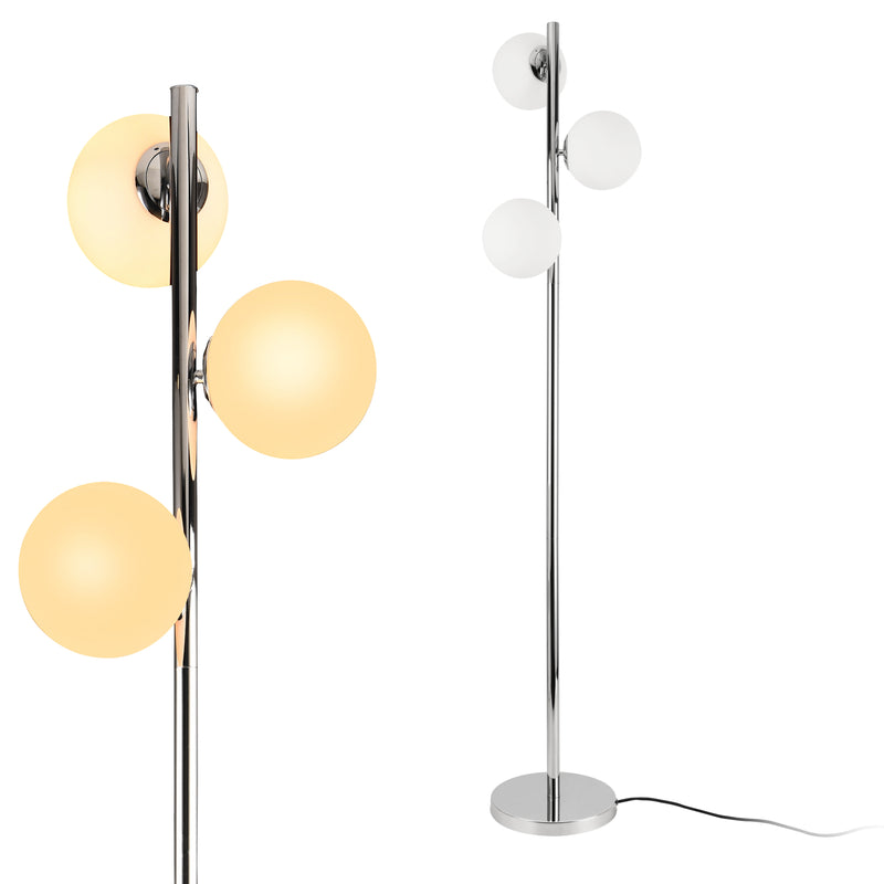 Måttskiss Golvlampa Gent metall glas krom vit 154cm [lux.pro]