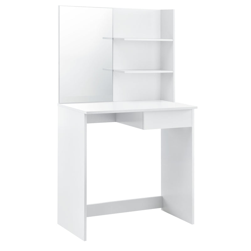 Måttskiss Toalettbord/sminkbord Katrineholm med spegel och stol 141x75x39,7cm vit [en.casa]