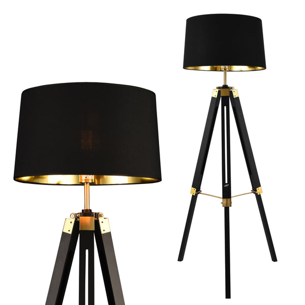 Golvlampa Karlsbad linne metall svart mässing [lux.pro]