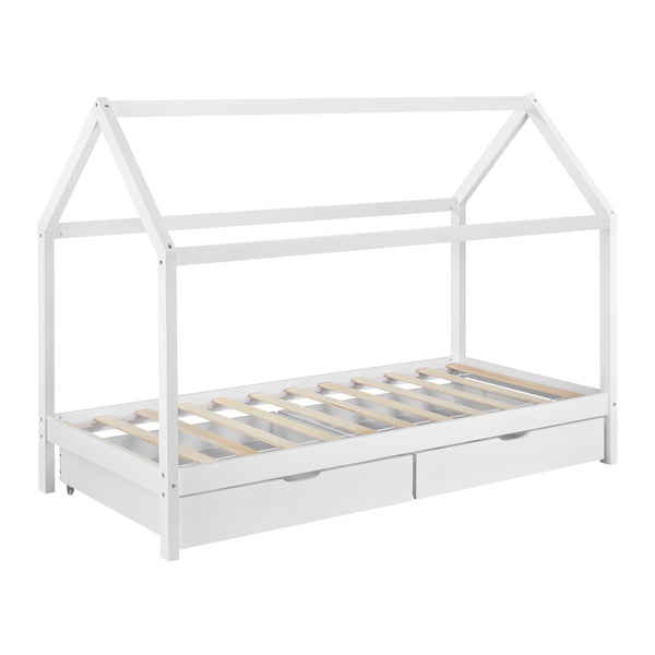 Juniorsäng med förvaring 2 lådor 206x98x150cm furu matt vit [en.casa]
