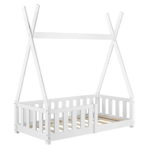 Juniorsäng tipisäng Helsingborg med sängskydd 148x76x165cm furu matt vit [en.casa]