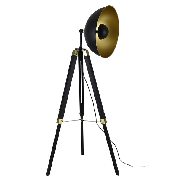Golvlampa Ottawa-tripod-148x40x40cm-metall-trä-svart-mässing