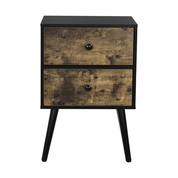 [en.casa] Sängbord-sideboard med två lådor-60x40x29,5cm-furu-spånskiva-träoptik-svart