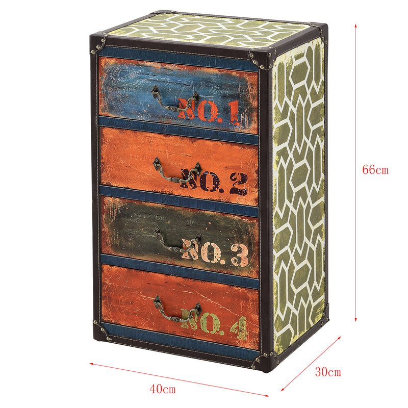Måttskiss Byrå Goslar med 4 lådor 66x40x30cm MDF konstläder flerfärgad [en.casa]