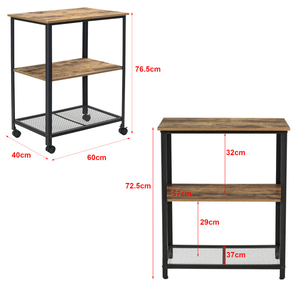 Rullvagn Freiburg serveringsvagn rullbord 76,5x60x40cm metall trämönster svart avtagbara hjul [en.casa]