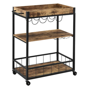 Rullvagn Thalwil serveringsvagn 89,5x67x40cm metall trämönster svart [en.casa]