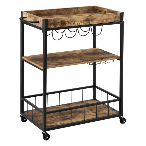 Rullvagn Thalwil serveringsvagn 89,5x67x40cm metall trämönster svart [en.casa]