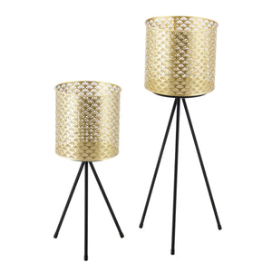 Växtställ Mechelen set om 2 med krukor metall [en.casa]