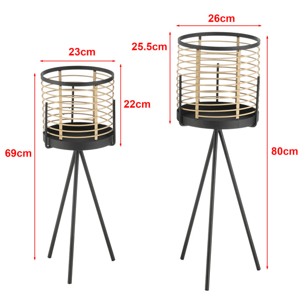 Piedestal Lasne set om 2 med 2 krukor metall svart beige [en.casa]