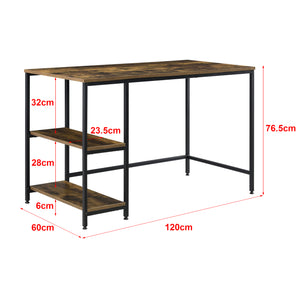 Skrivbord Vilhelmina med hylla 76,5x120x60cm stål spånskiva svart mörkt trämönster [en.casa]