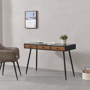 Skrivbord Tumba med 3 lådor metall spånskiva svart mörkt trämönster [en.casa]