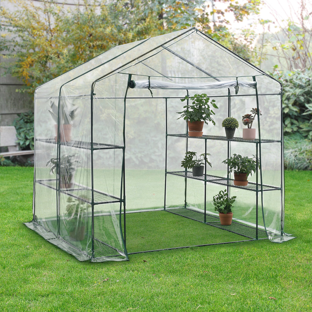 Växthus Grünau med hyllor 200x200x220cm Transparent [en.casa] - premiumXL