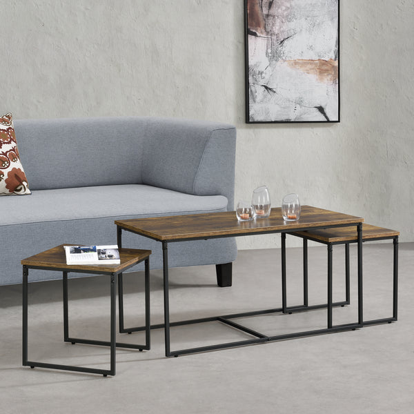 Soffbord Haparanda set om 3 mörk träfärg [en.casa]
