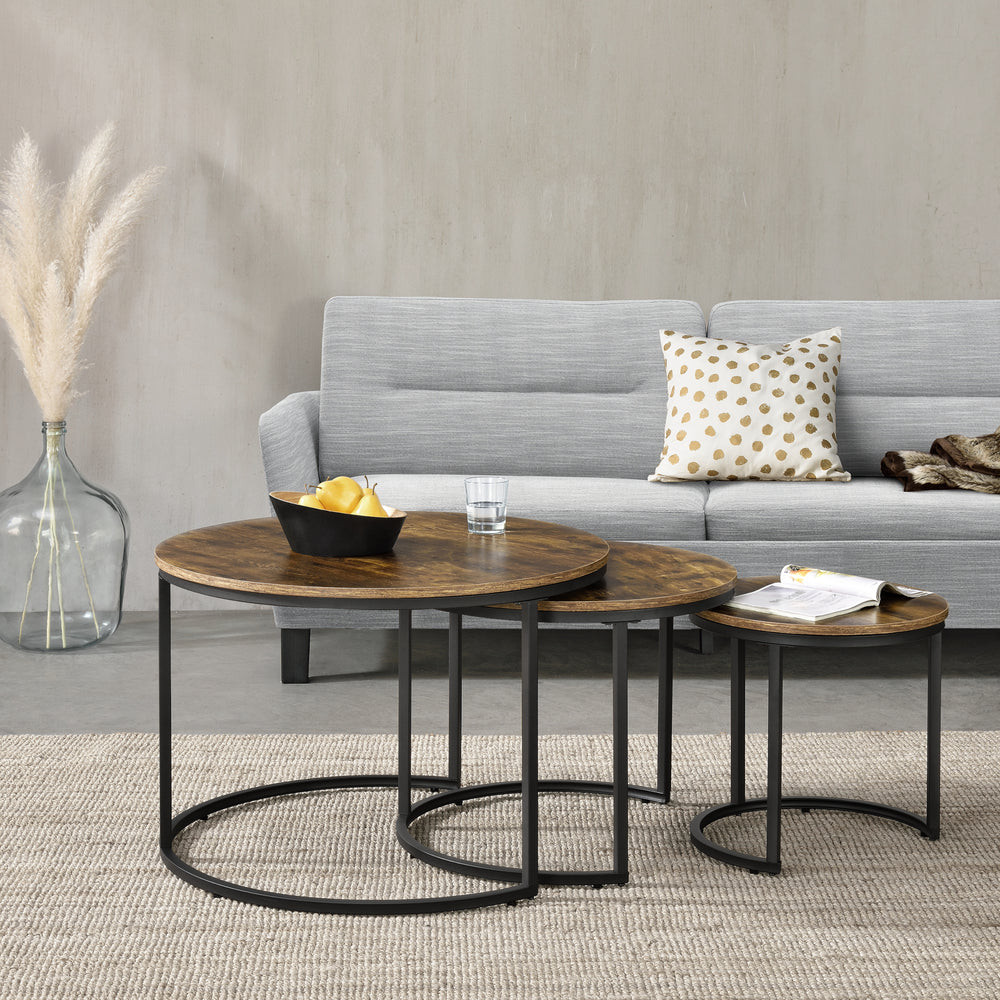 Sats med soffbord Arvidsjaur 3-delars set Mörk träton [en.casa] - premiumXL