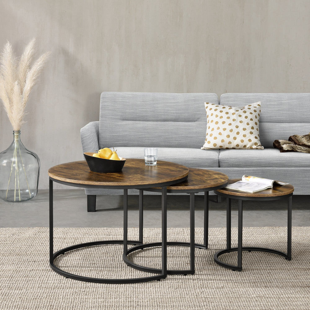Sats med soffbord Arvidsjaur 3-delars set Mörk träton [en.casa] - premiumXL