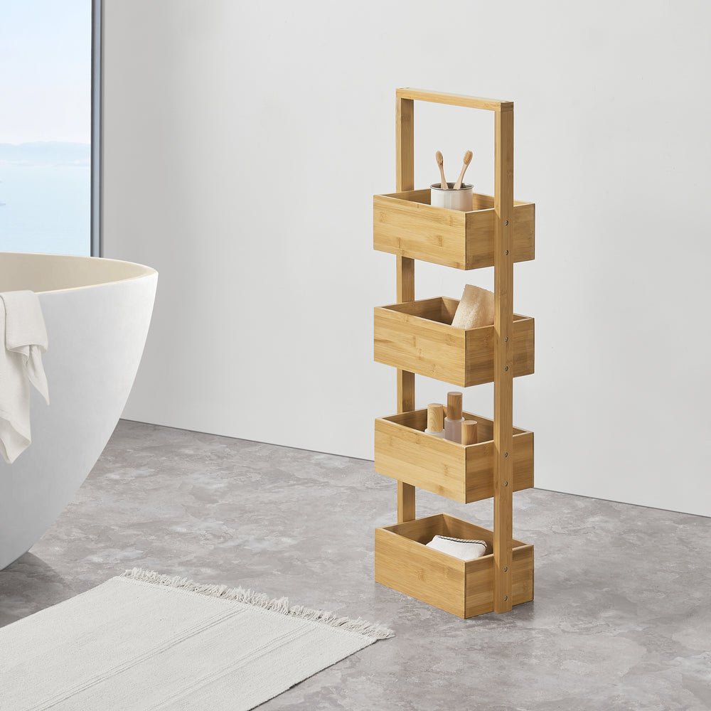 Badrumshylla Bardu med 4 hyllplan 28x16x88cm bambu [en.casa] - premiumXL