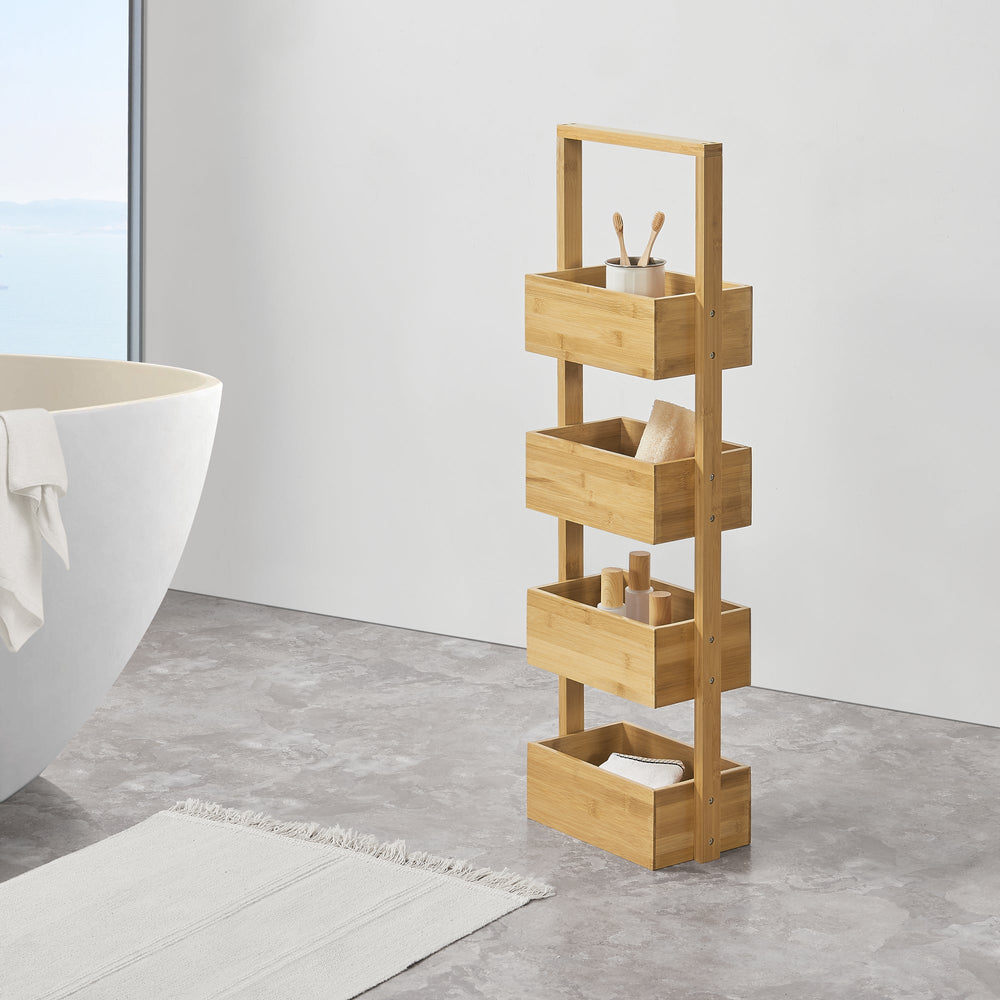 Badrumshylla Bardu med 4 hyllplan 28x16x88cm bambu [en.casa] - premiumXL