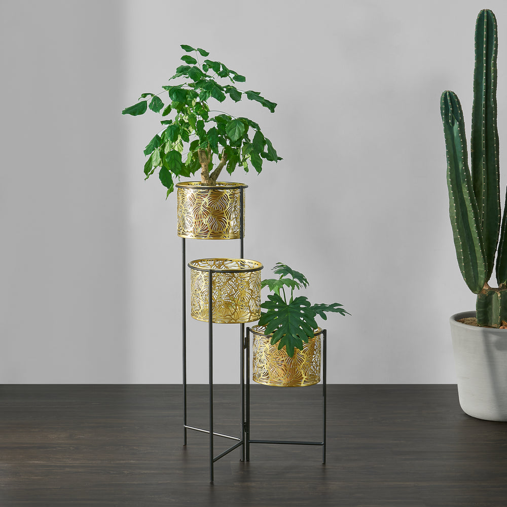 Blomsterställ Verrebroek Svart/Mässingsfärgad [en.casa] - premiumXL
