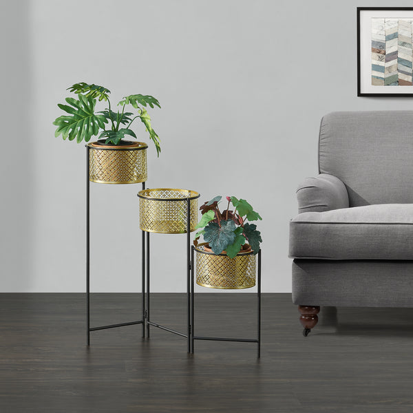 Piedestal Doel hopfällbar 3 krukor 69 x69x20 cm metall [en.casa]