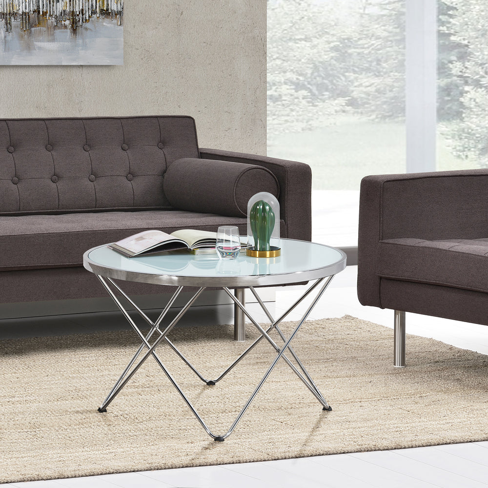 Soffbord Nikkeby metallstomme silver/mjölkglaslook [en.casa] - premiumXL