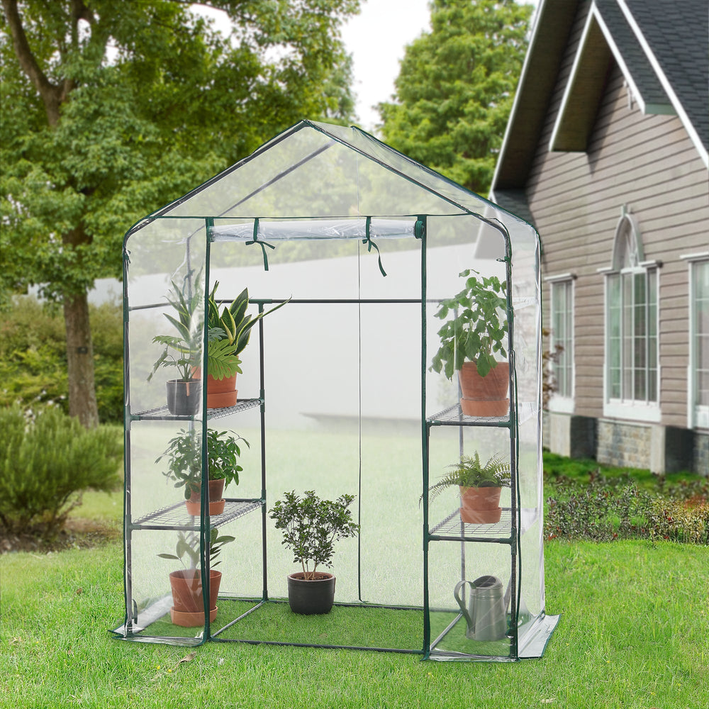 Växthus Hoorn med hyllor 140x73x195cm Transparent [en.casa] - premiumXL