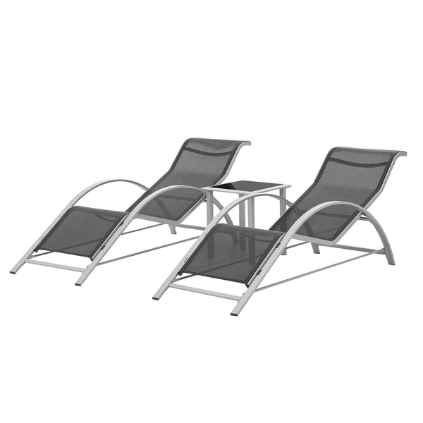 Solsängar set om 2 inkl. bord Binetto stål 169x59x66 cm [en.casa]