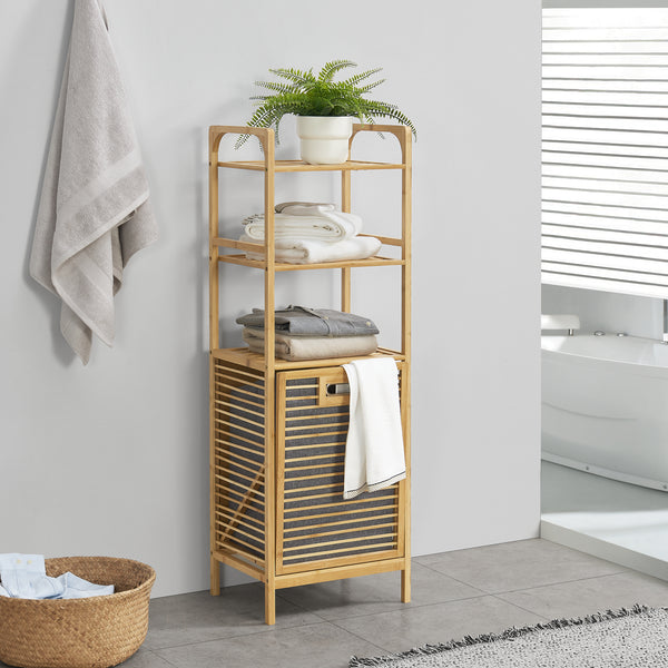 Badrumshylla med tvättkorg Tidaholm bambu 118x39,5x30,5 cm [en.casa]