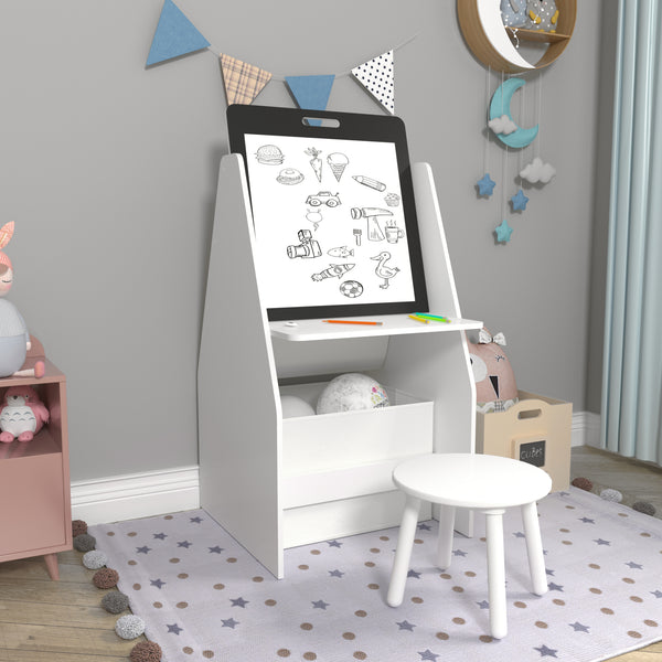 Barnbord med sittpall Ferrol whiteboard skrivtavla rittavla 88x51x49 cm [en.casa]