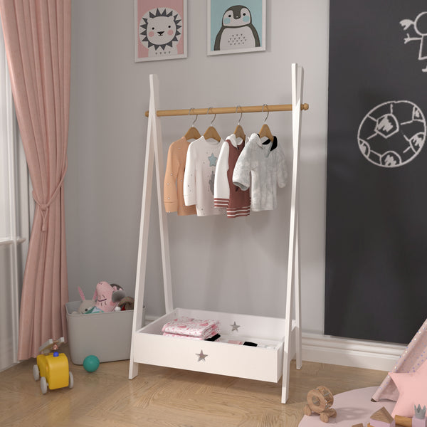 Klädhängare Laxe för barn 126x73x43 cm bambu vit [en.casa]