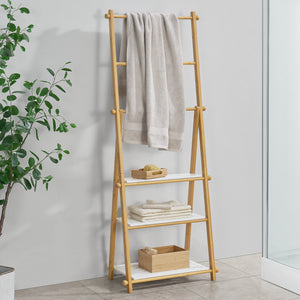 Badrumshylla Lapinjärvi med handdukshållare 152x53x31 cm bambu [en.casa] 