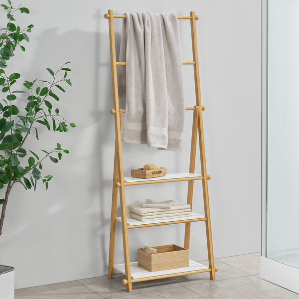 Badrumshylla Lapinjärvi med handdukshållare 152x53x31 cm bambu [en.casa] 