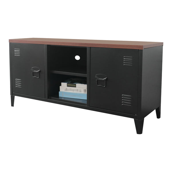 TV-bänk Pälkäne stål trämönster svart 58x113x40 cm [en.casa] 