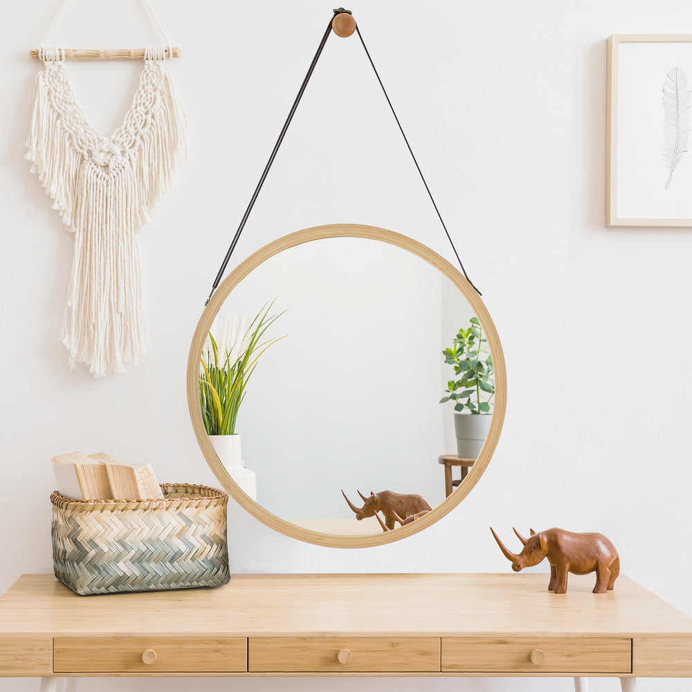 Bambu väggspegel Bykle rund 38 cm [en.casa] - premiumXL
