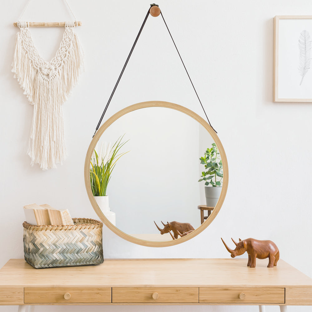 Bambu väggspegel Bykle rund 38 cm [en.casa] - premiumXL