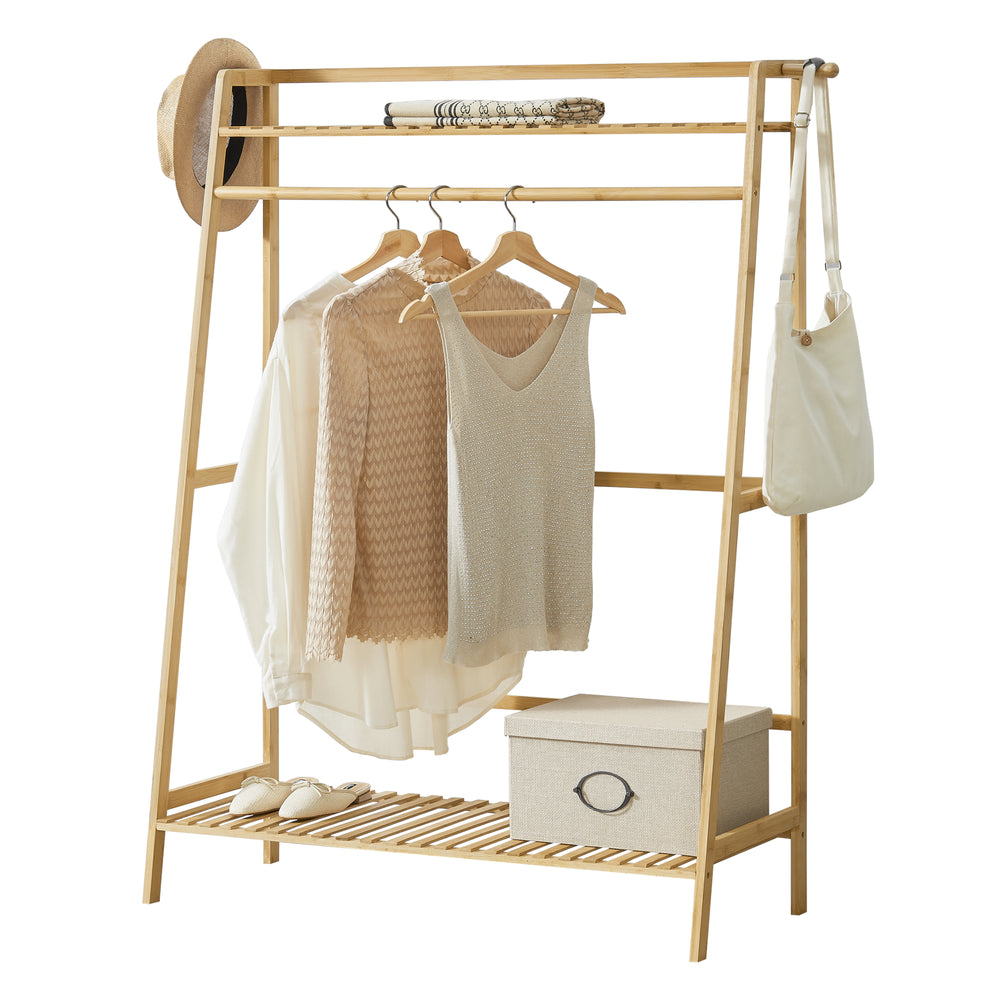 Garderobställ Föglö 139 x 100 x 40 cm bambu natur [en.casa] - premiumXL